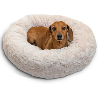 Best Friends by Sheri Calming Lux Fur Donut Cuddler Bolster Cat & Dog Bed, Oyster, Small slide 1 of 9