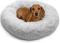 Best Friends by Sheri Calming Lux Fur Donut Cuddler Bolster Cat & Dog Bed, Grey, Small