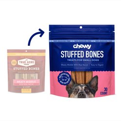 Chewy Made Small Stuffed Bone Treats Meaty Middle Made with real Bacon (FORMERLY TRUE ACRE FOODS), 30 count