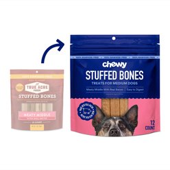 Chewy Made Medium Stuffed Bone Treats Meaty Middle Made with real Bacon (FORMERLY TRUE ACRE FOODS), 12 count slide 1 of 8