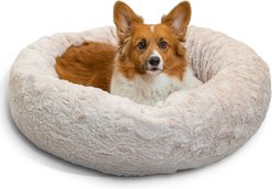 Best Friends by Sheri Calming Lux Fur Donut Cuddler Bolster Cat & Dog Bed, Oyster, Medium