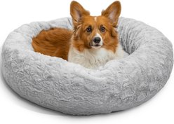 Best Friends by Sheri Calming Lux Fur Donut Cuddler Bolster Cat & Dog Bed, Grey, Medium