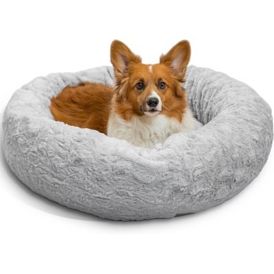 Best Friends by Sheri Best Friends by Sheri Calming Lux Fur Donut Cuddler Bolster Cat & Dog Bed, Grey, Medium