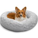 Best Friends by Sheri Calming Lux Fur Donut Cuddler Bolster Cat & Dog Bed, Grey, Medium