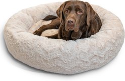 Best Friends by Sheri Calming Lux Fur Donut Cuddler Bolster Cat & Dog Bed, Oyster, Large