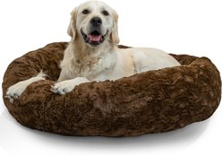 Best Friends by Sheri Calming Lux Fur Donut Cuddler Bolster Cat & Dog Bed, Dark Chocolate, Large