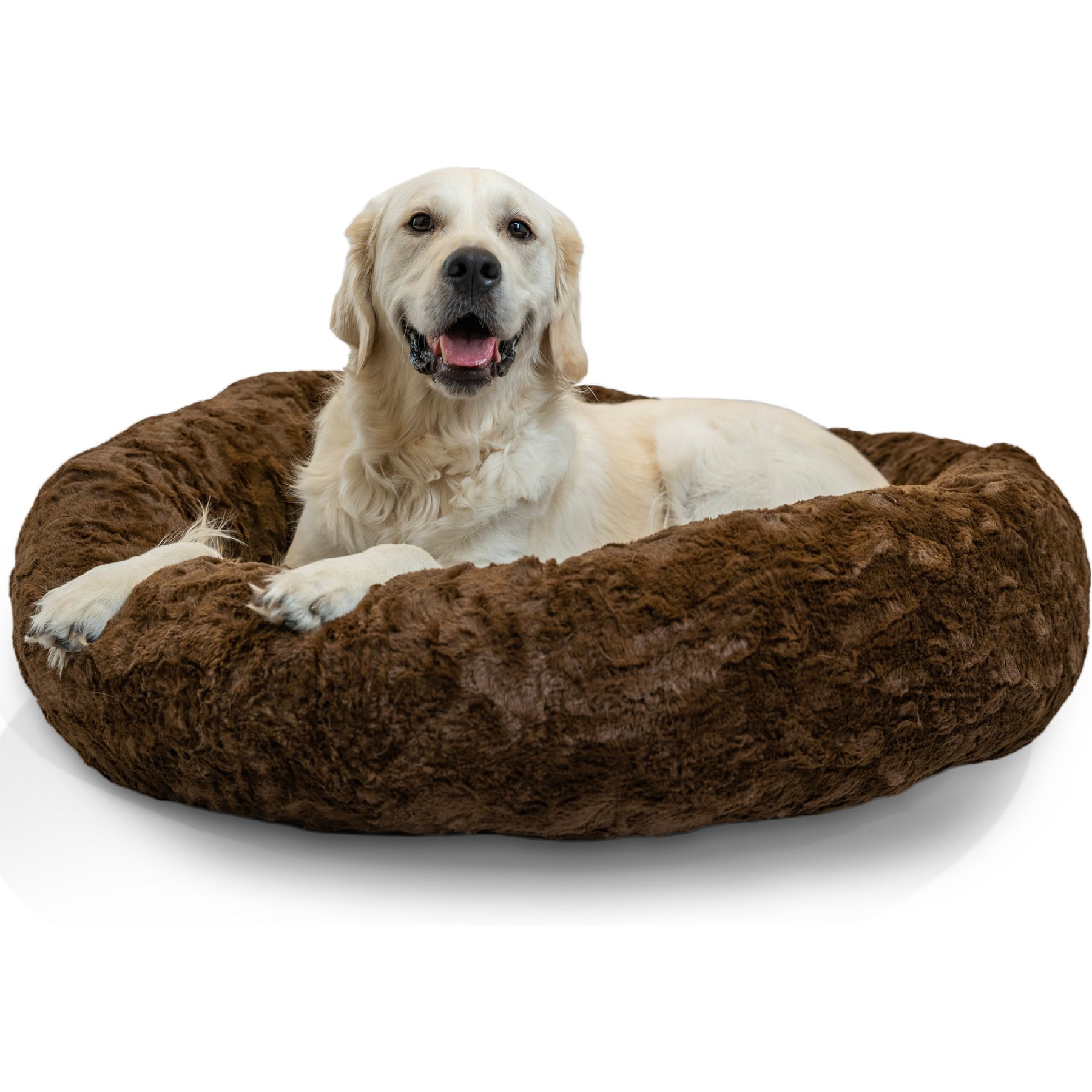 Best Friends by Sheri Calming Lux Fur Donut Cuddler Bolster Cat & Dog Bed, Dark Chocolate, Large