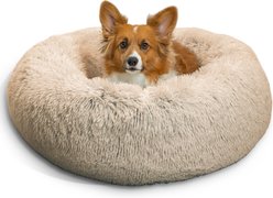 Best Friends by Sheri The Original Calming Shag Fur Donut Cuddler Cat & Dog Bed, Taupe, Medium