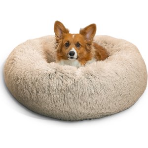Best Friends by Sheri The Original Calming Shag Fur Donut Cuddler Cat & Dog Bed, Taupe, Medium