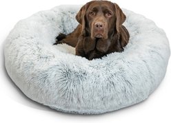 Best Friends by Sheri The Original Calming Shag Fur Donut Cuddler Cat & Dog Bed, Frost, Large slide 1 of 9