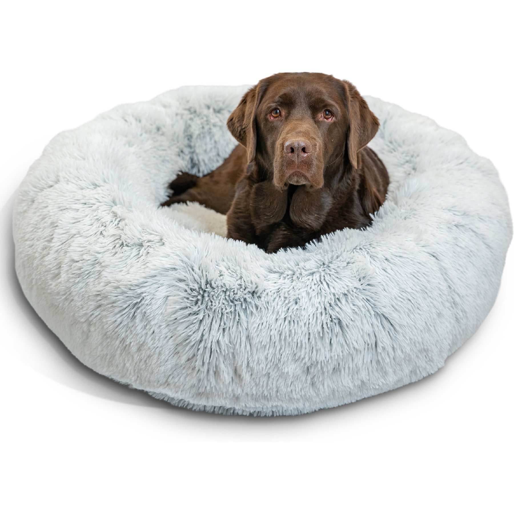 Best Friends by Sheri The Original Calming Shag Fur Donut Cuddler Cat & Dog Bed, Frost, Large