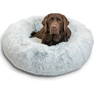 Best Friends by Sheri The Original Calming Shag Fur Donut Cuddler Cat & Dog Bed, Frost, Large