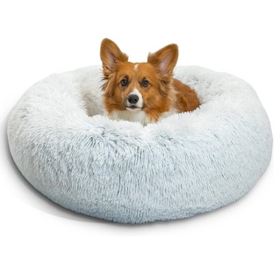 Best Friends by Sheri The Original Calming Shag Vegan Fur Donut Cuddler Cat & Dog Bed, Frost, Medium, Best Friends By Sheri