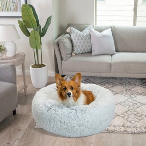 Best Friends by Sheri The Original Calming Shag Fur Donut Cuddler Cat & Dog Bed, Frost, Medium