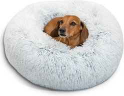 Best Friends by Sheri The Original Calming Shag Fur Donut Cuddler Cat & Dog Bed, Frost, Small