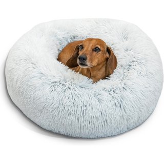 Best Friends by Sheri The Original Calming Shag Fur Donut Cuddler Cat & Dog Bed, Frost, Small slide 1 of 7