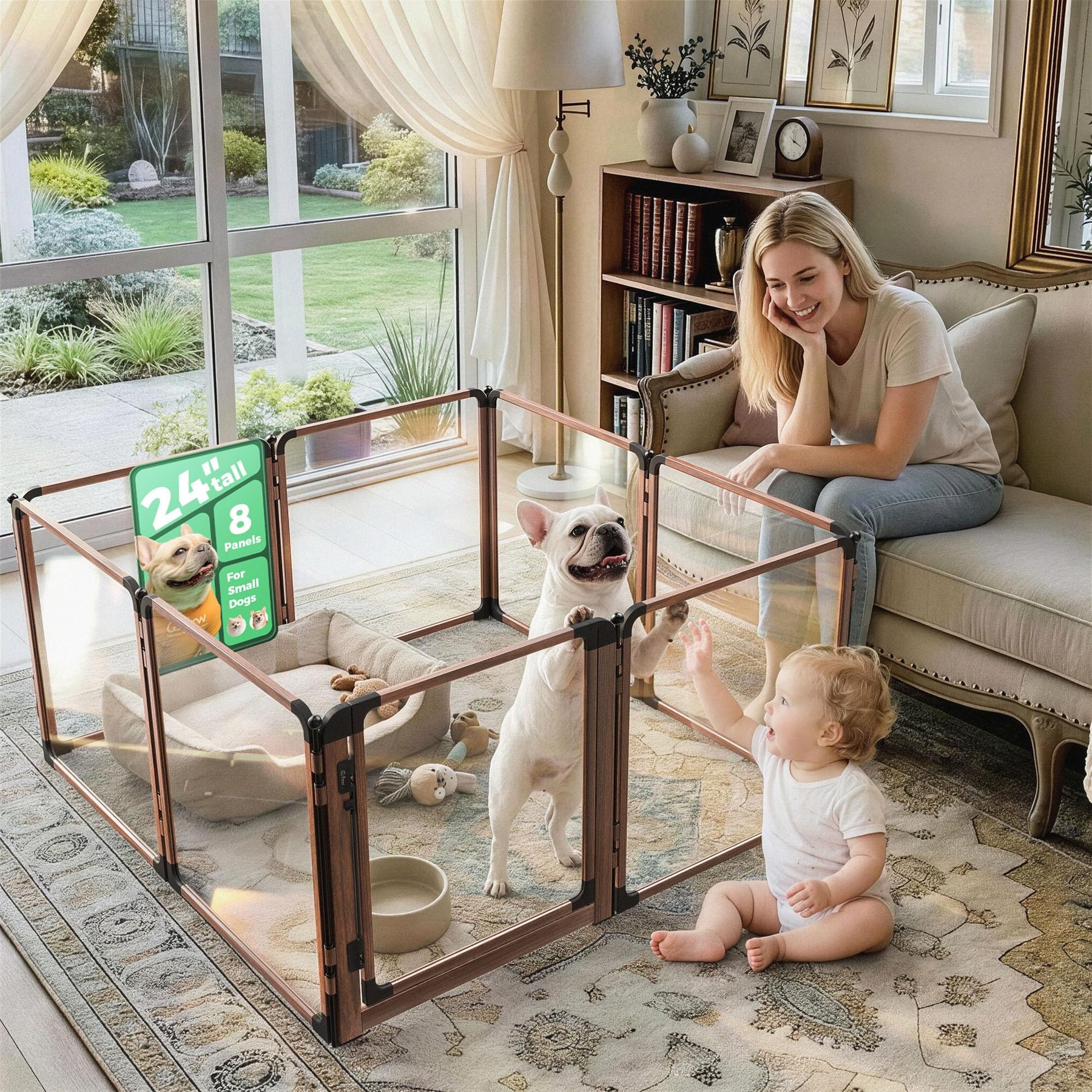 FXW Metal Indoor Dog Playpen, Wooden, 24-in, 8-acrylic panel