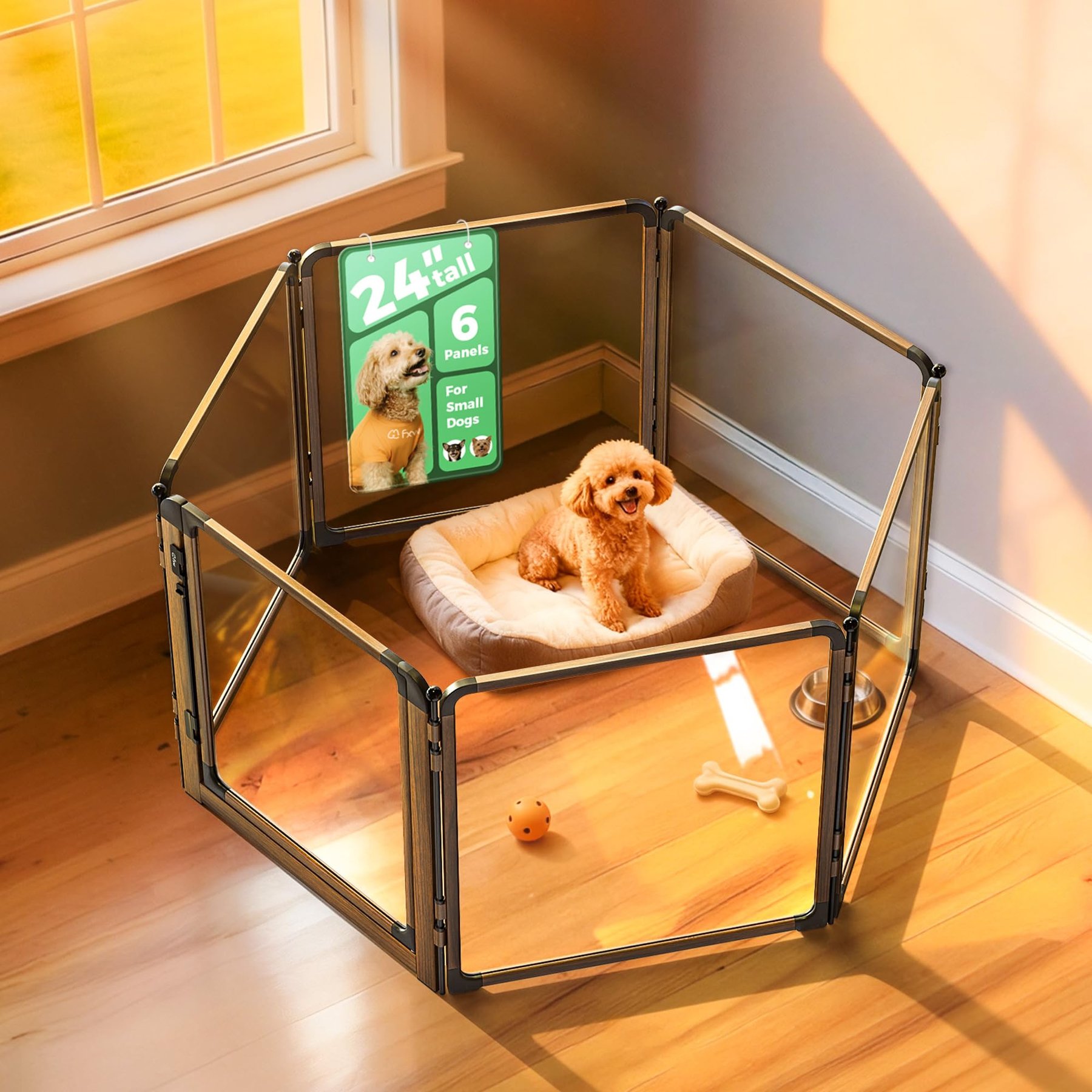 FXW Metal Indoor Dog Playpen, Wooden, 24-in, 6-acrylic panel