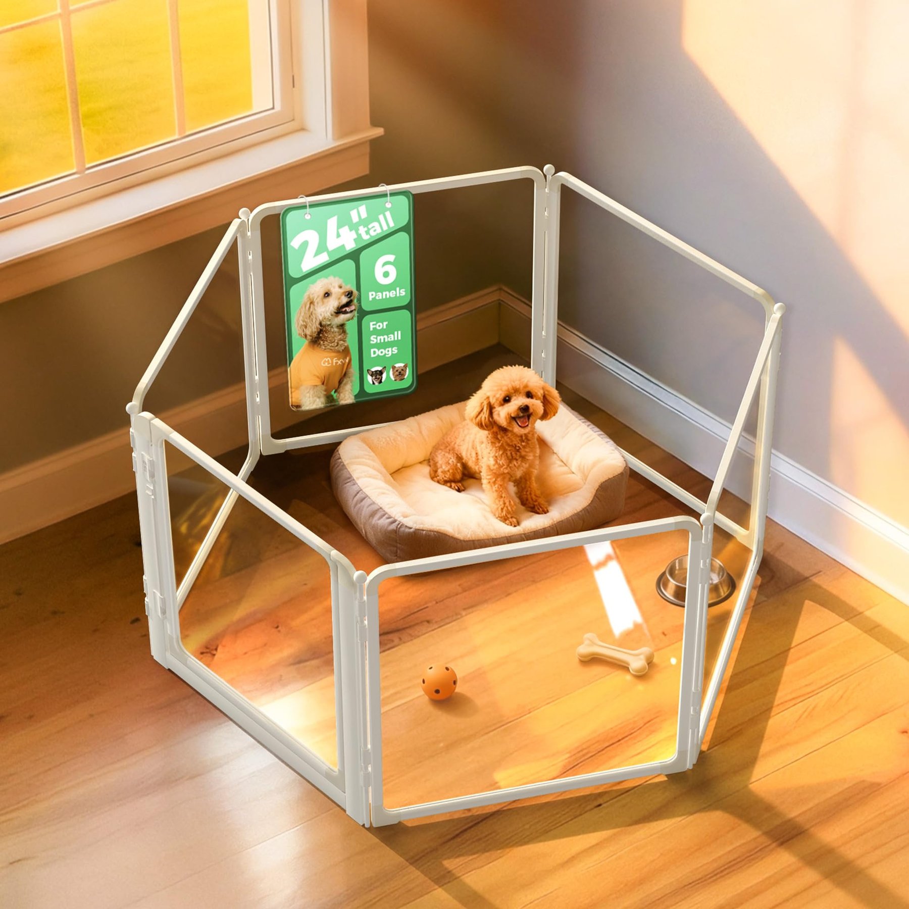 FXW Metal Indoor Dog Playpen, White, 24-in, 6-acrylic panel