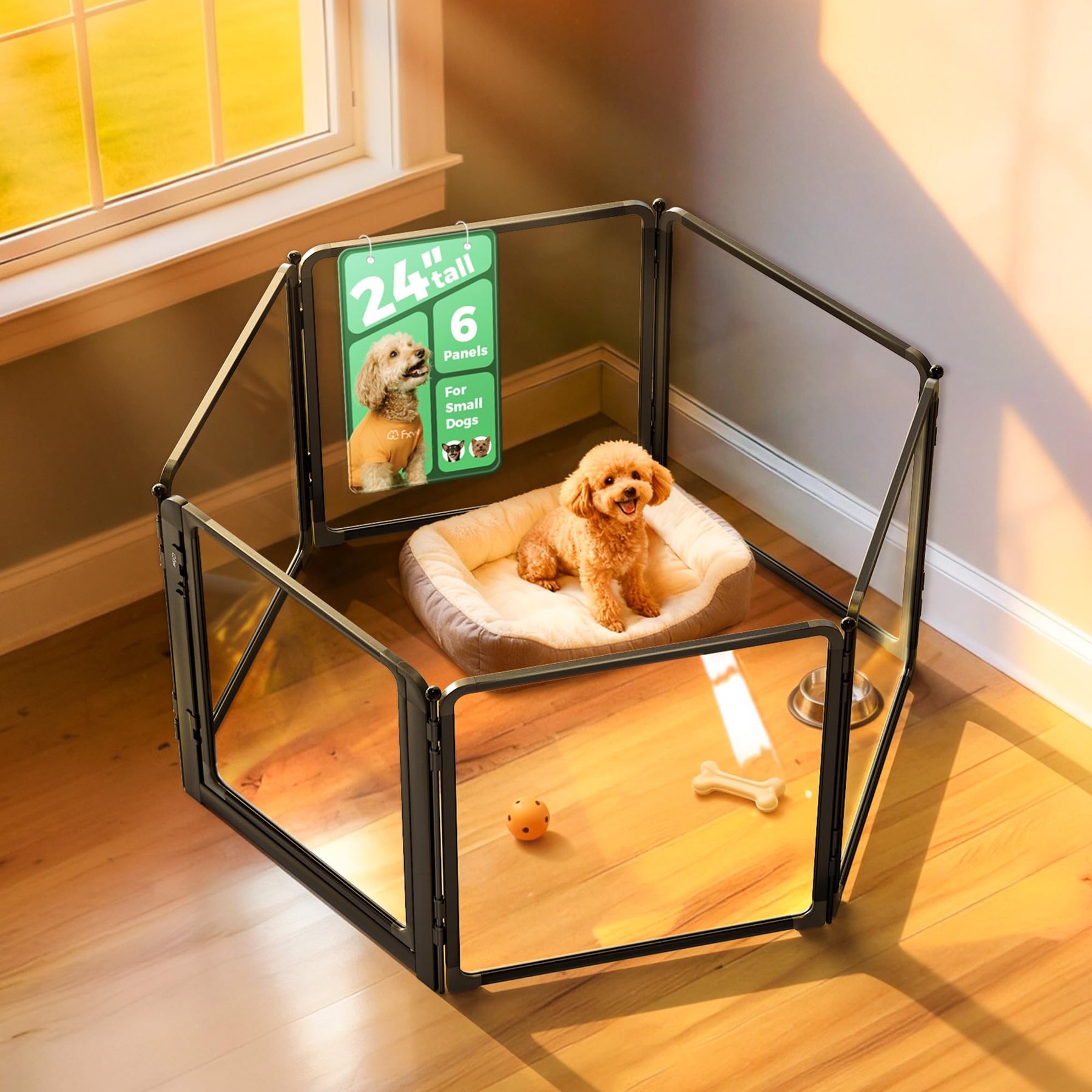 FXW Metal Indoor Dog Playpen, Black, 24-in, 6-acrylic panel