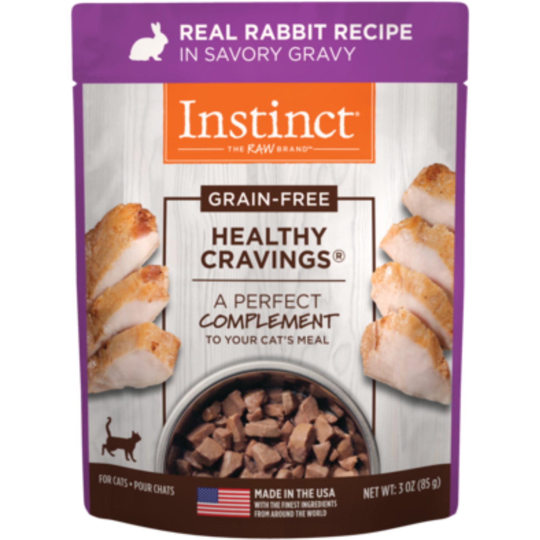 Instinct Healthy Cravings Real Rabbit Recipe in Savory Gravy Grain-Free Wet Cat Food Topper, 3-oz pouch, case of 24