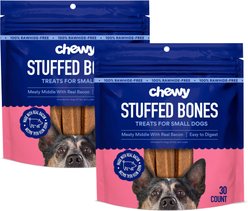 Chewy Made Small Stuffed Bone Treats Meaty Middle Made with real Bacon (FORMERLY TRUE ACRE FOODS), 60-count bundle