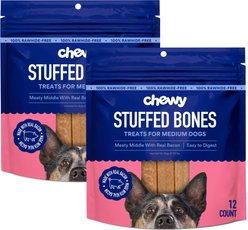 Chewy Made Medium Stuffed Bone Treats Meaty Middle Made with real Bacon (FORMERLY TRUE ACRE FOODS), 24-count bundle