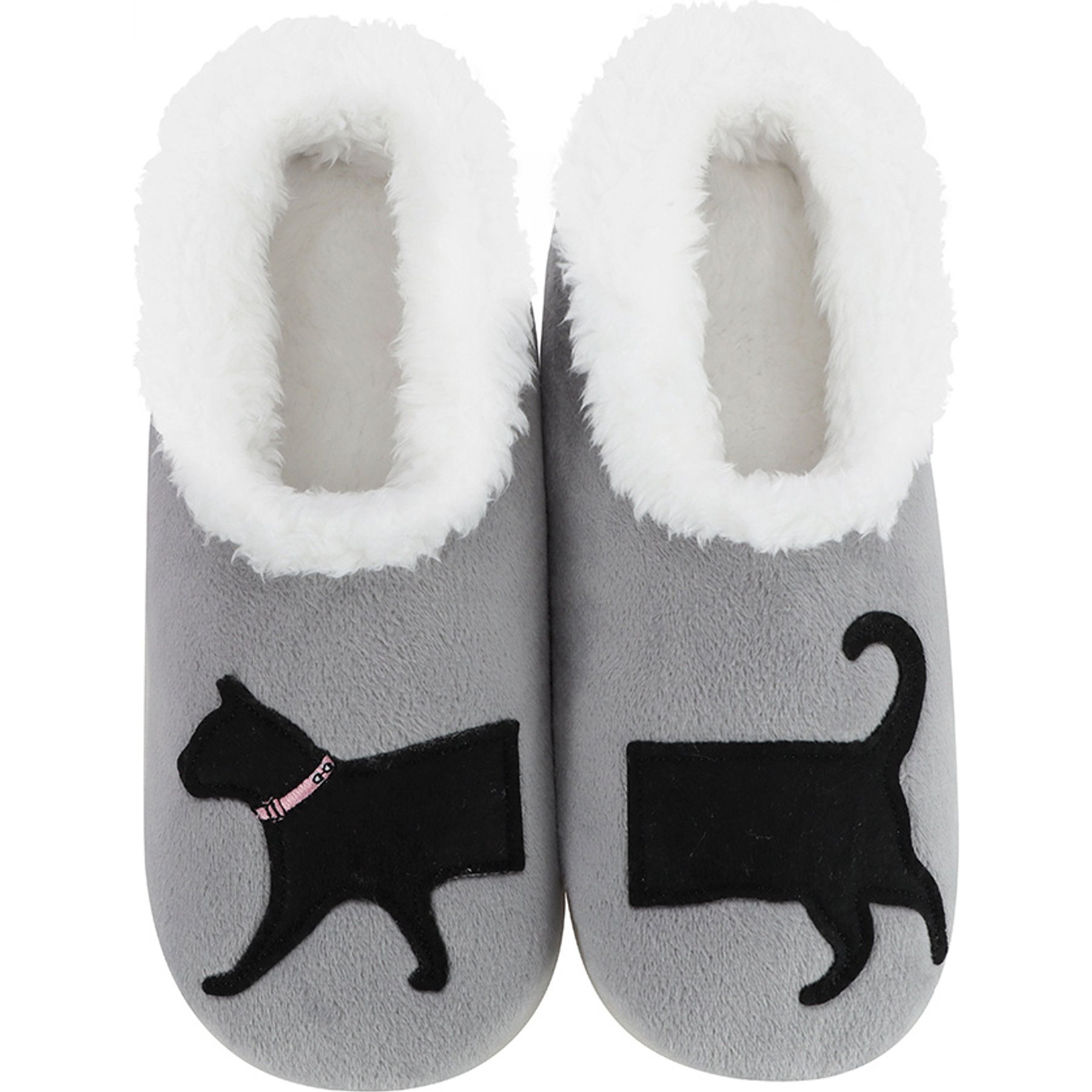 snoozies! Womens Black Cat Simply Pairables Slippers, Grey, Medium