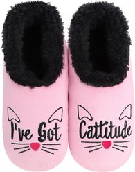 snoozies! Womens I've Got Cattitude Simply Pairables Slippers, Pink, Small