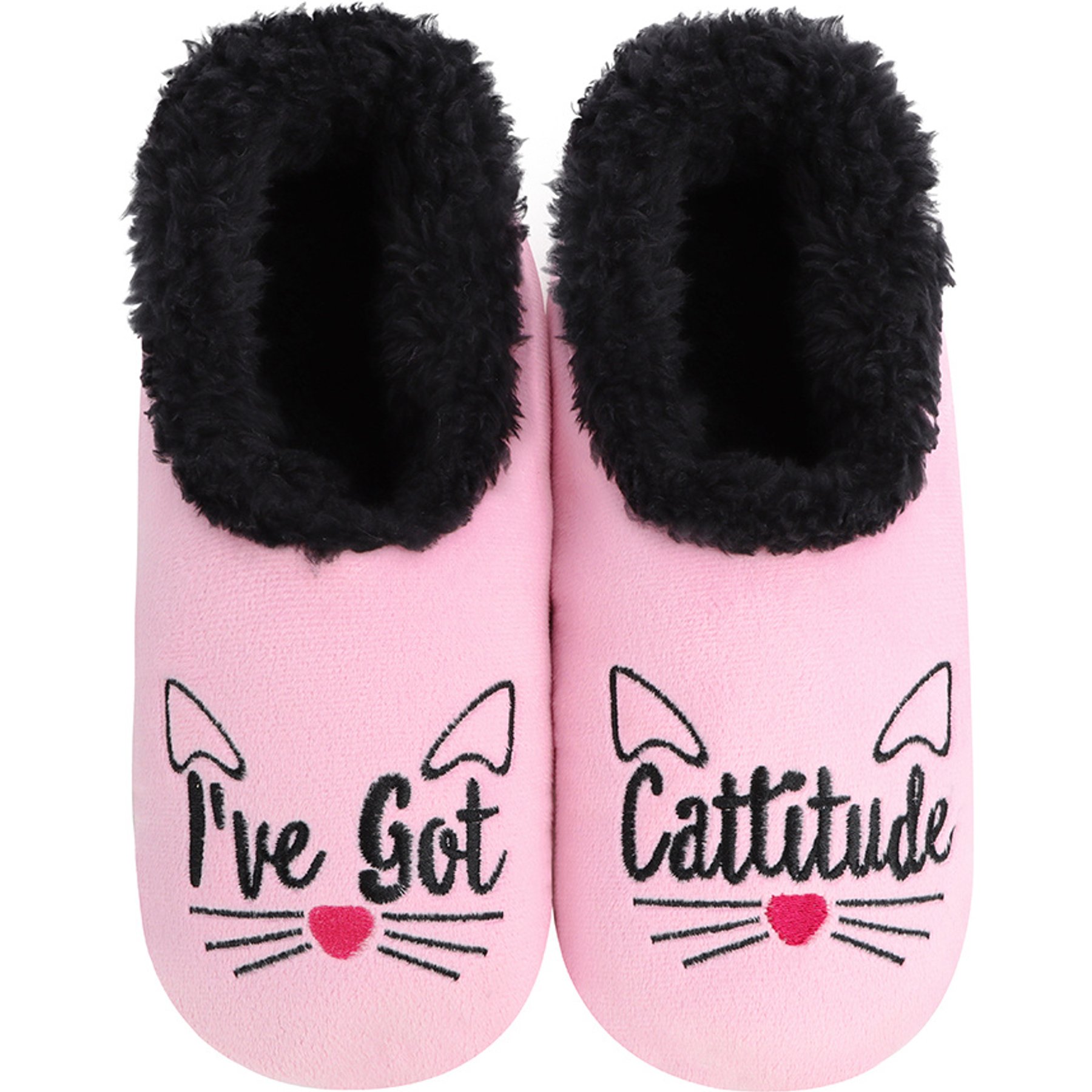 snoozies! Womens I've Got Cattitude Simply Pairables Slippers, Pink, X-Large