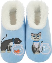 snoozies! Womens Blue Cat/Fishbowl Simply Pairables Slippers, Blue, Small