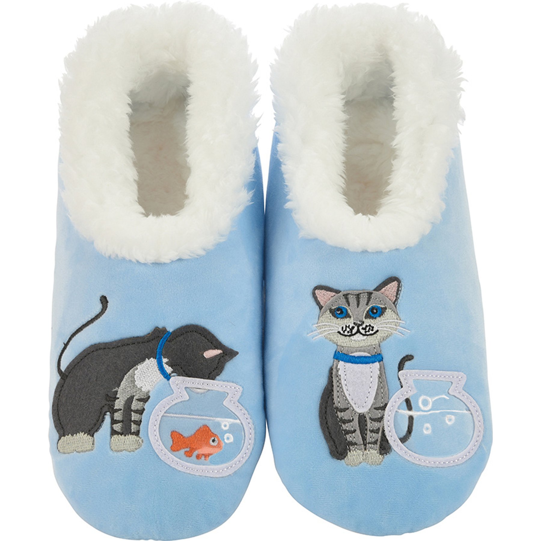 snoozies! Womens Blue Cat/Fishbowl Simply Pairables Slippers, Blue, Large
