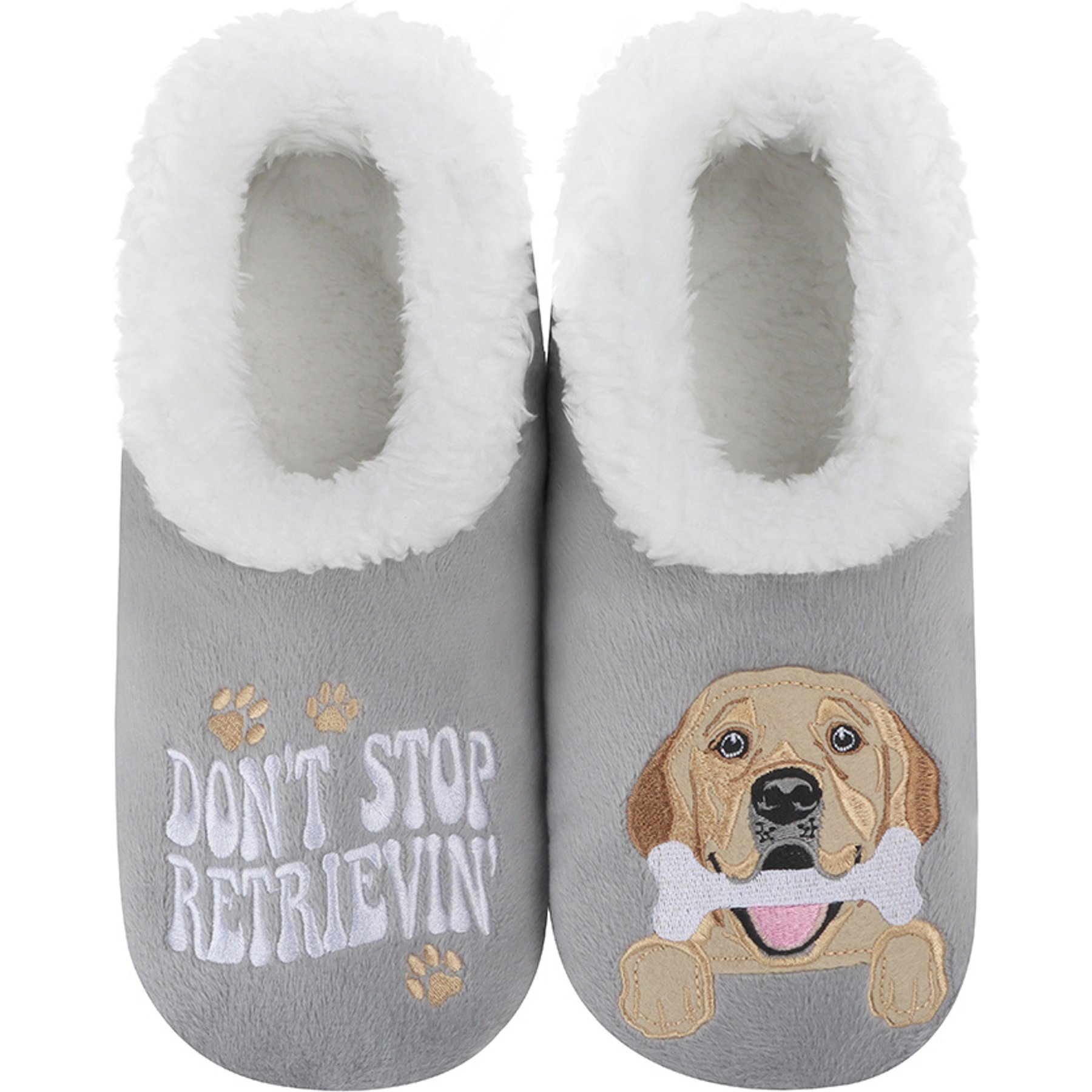 snoozies! Womens Don't Stop Retrievin Simply Pairables Slippers, Grey, Large