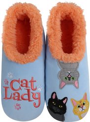 snoozies! Womens Cat Lady Simply Pairables Slippers, Blue, Small