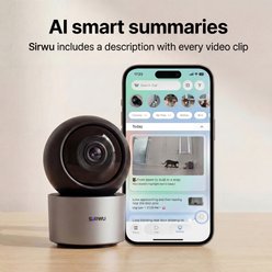 Sirwu Indoor with Phone App 360° Multi-Pet Recognition & AI Day Summary Two Way Audio Auto Tracking, Night Vision, WiFi 2.4G/5G Pet Camera, Small, Gray slide 2 of 8