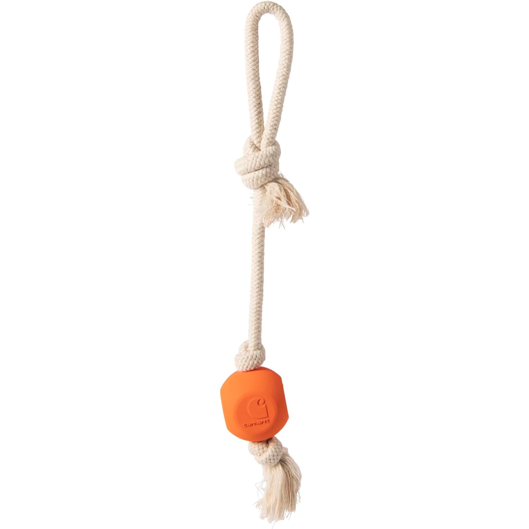Carhartt Training Tool Tug & Fetch Rubber Ball Rope Pull Rugged Dog Toy, Blaze Orange