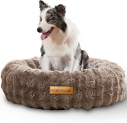 MODERN THREADS Calming Donut Machine Washable Bolster Dog Bed, Taupe, Medium: 30 x 30 x 9-in slide 1 of 5