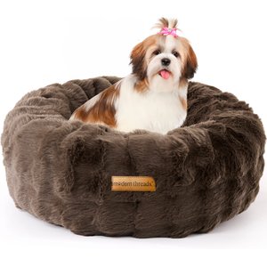 MODERN THREADS Calming Donut Machine Washable Bolster Dog Bed, Chocolate Brown, Small: 24 x 24 x 9-in