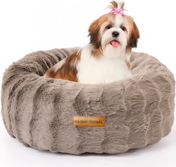 MODERN THREADS Calming Donut Machine Washable Bolster Dog Bed, Taupe, Small: 24 x 24 x 9-in