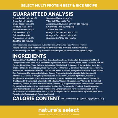 Show full view: Nature's Select Multi Protein Beef & Rice Recipe Dry Dog Food, 28-lb bag slide 6 of 8