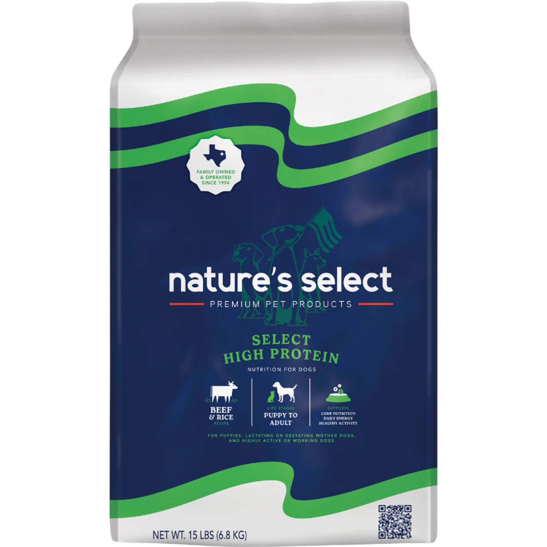 Nature's Select High Protein Beef & Rice Recipe Dry Dog Food, 15-lb bag