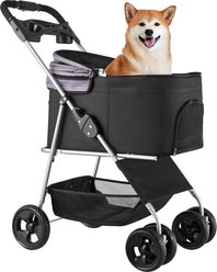 HOMLUX Foldable 4-Wheel Dog & Cat Stroller with Detachable Carrier, Black
