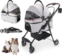 HOMLUX 4-Wheel Foldable Dog & Cat Stroller with Detachable Carrier & Travel Bag, White slide 1 of 9