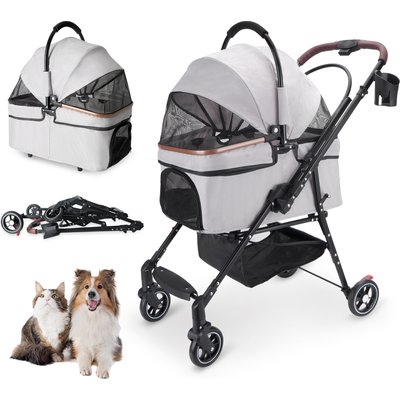 HOMLUX HOMLUX 4-Wheel Foldable Dog & Cat Stroller with Detachable Carrier & Travel Bag, White