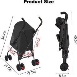 jansno Lightweight Foldable Design Stroller for Small Dogs Cats with Mesh Ventilation, Black, 17.7-in slide 2 of 8
