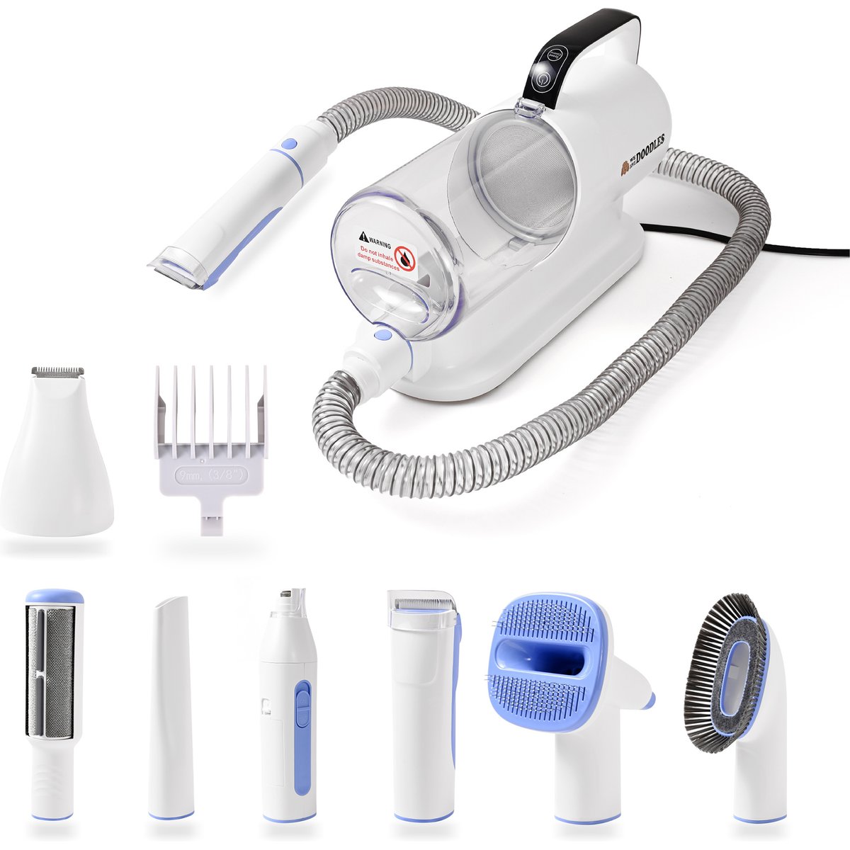 We Love Doodles All-In-One Professional Grooming 9 Piece Dog Vacuum Kit, White