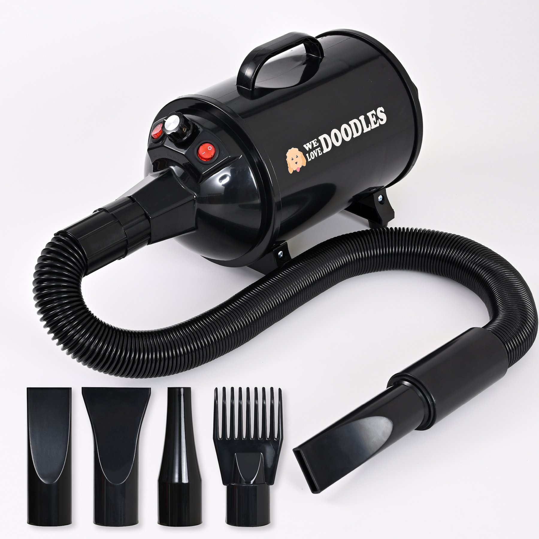We Love Doodles Professional Grooming Quiet Fast-Drying 5 Piece Dog Dryer, Black