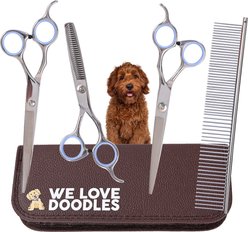 We Love Doodles Professional Grooming Stainless Steel 5 Piece Dog Shears & Comb Set, Silver