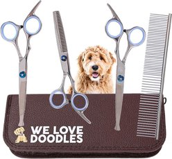 We Love Doodles Professional Grooming Round Stainless Steel 5 Piece Dog Shears & Comb Set, Small