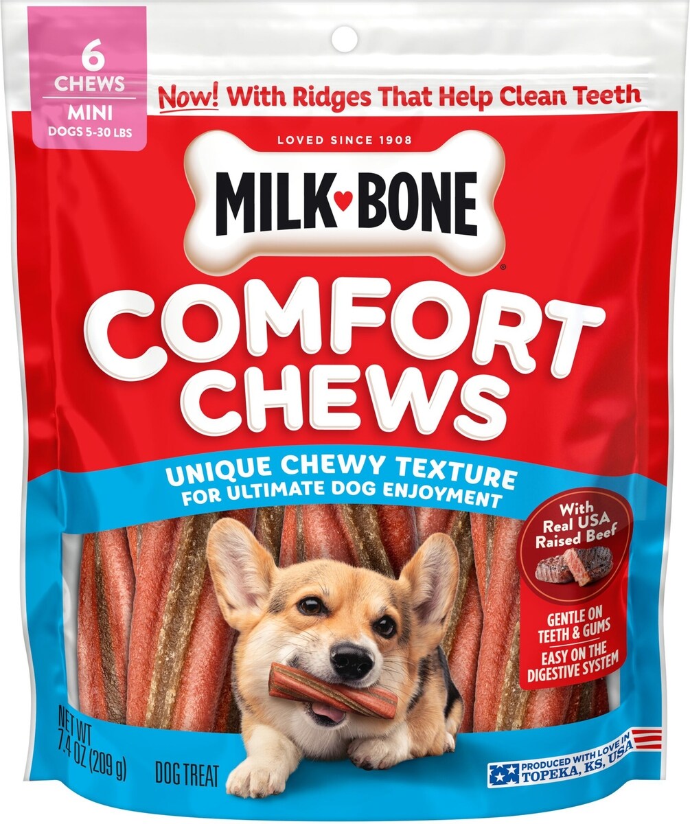 MILK-BONE Mini Comfort Chews Real Beef Dog Treats, 6 count, case of 5 ...
